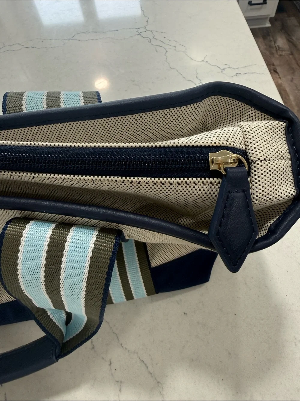 Paravel Medium Cabana Tote Cream Blue Canvas Stripe Travel Beach Market  NWT